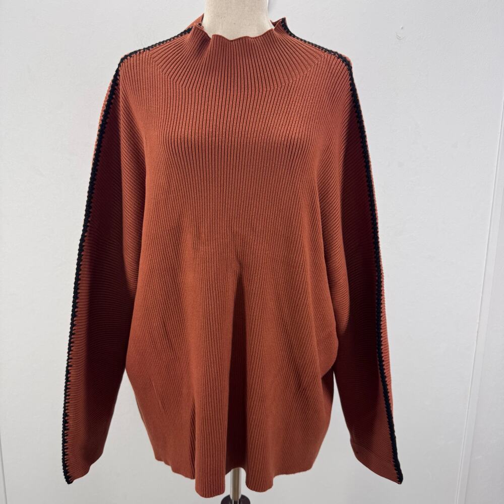 Women's Ribbed Knit Sweater Minimalist Boxy 2X Orange Cottagecore Classic